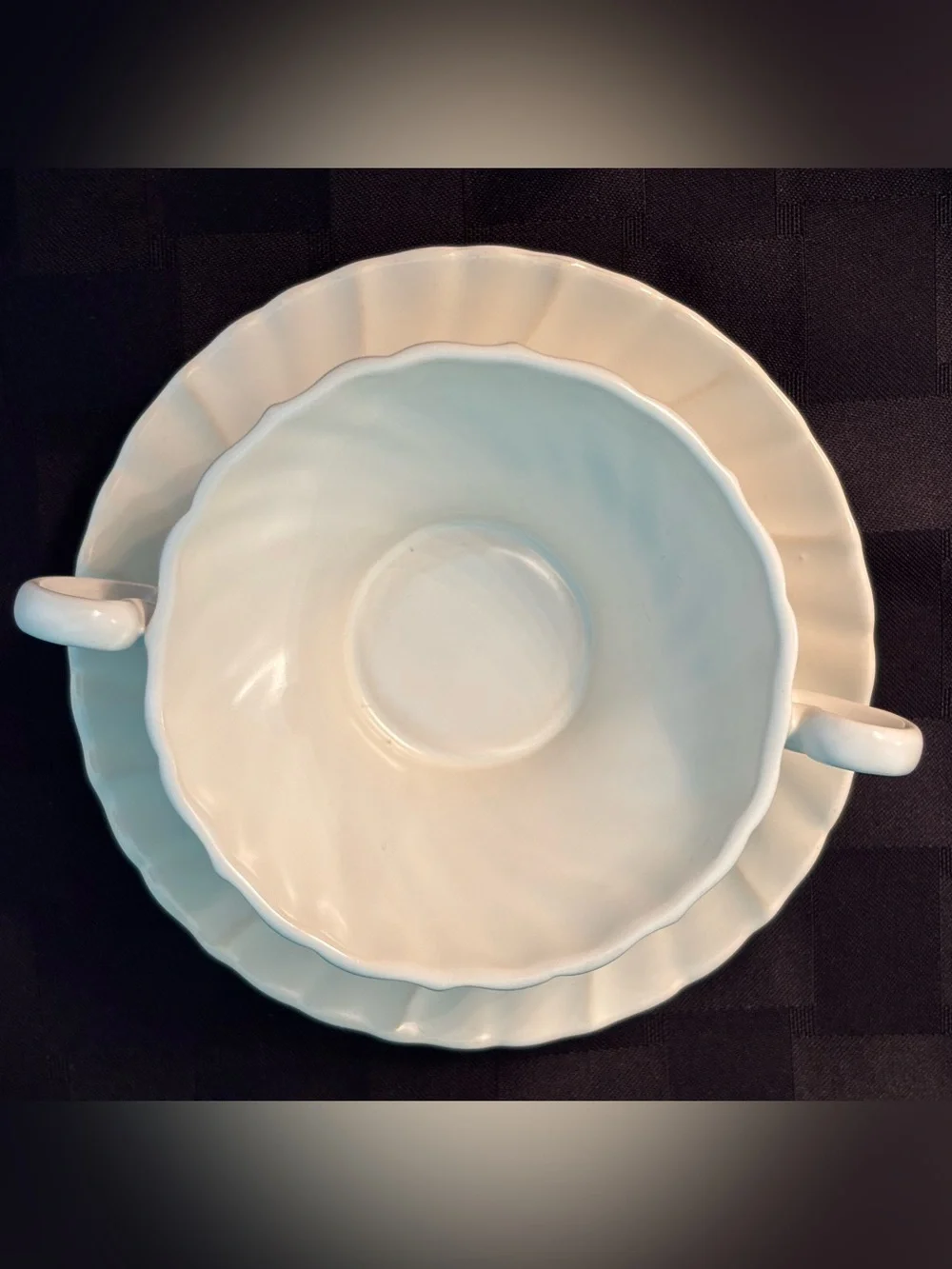 Vintage Franciscan Coronado Matte Off‑White Cream Soup Bowl & Saucer Set